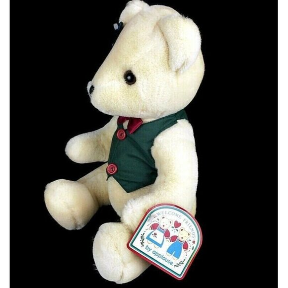 Applause 1988 Welcome Friends jointed teddy bear plush toy animal with vest - Picture 6 of 11